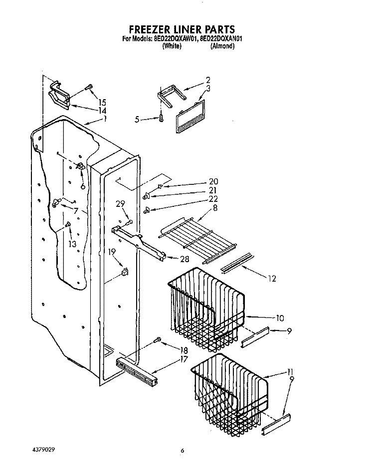 FREEZER LINER Diagram and Parts List for 8ED22DQXAN01  Whirlpool Refrigerator