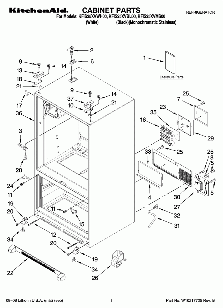 CABINET PARTS Diagram and Parts List for KFIS25XVMS00  KitchenAid Refrigerator