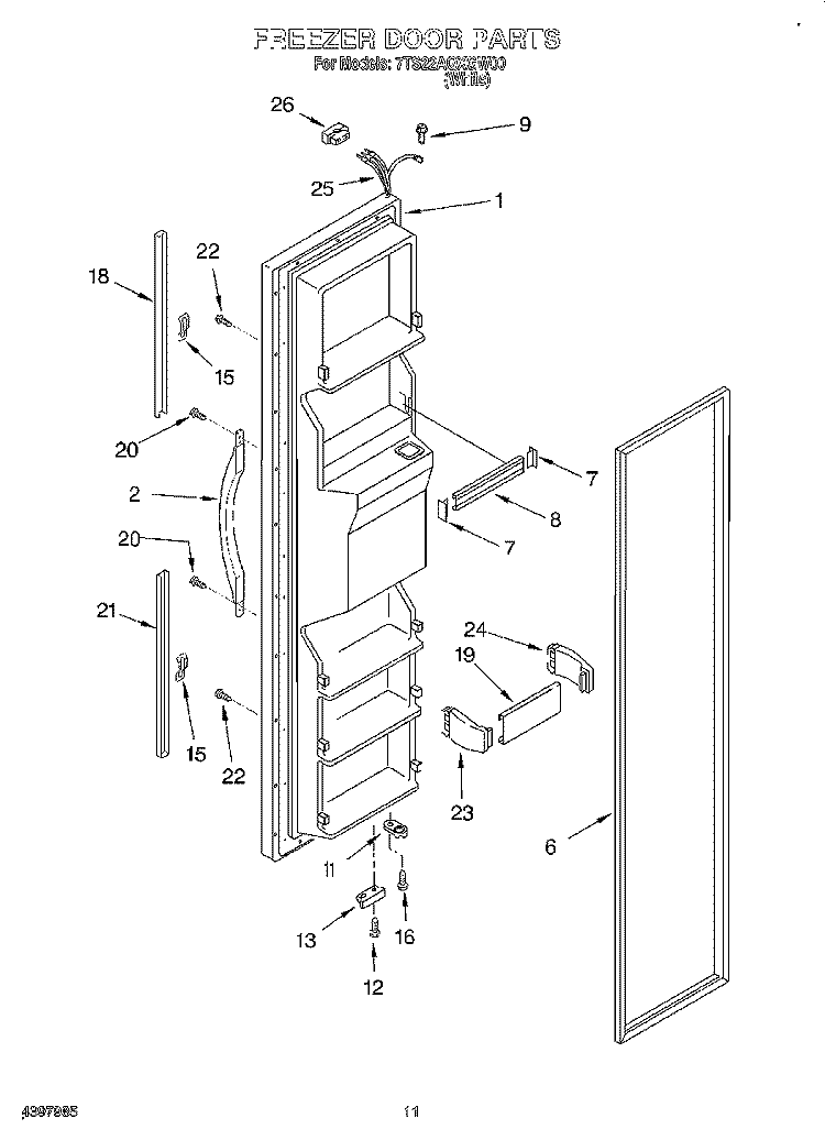 FREEZER DOOR Diagram and Parts List for 7TS22AQXGW00  Whirlpool Refrigerator
