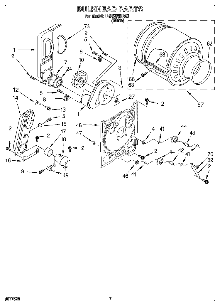 BULKHEAD Diagram and Parts List for LGR5636DW0  Whirlpool Dryer