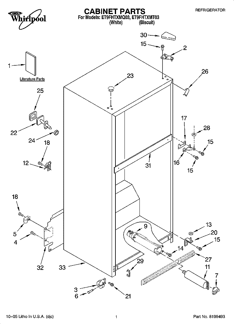 CABINET PARTS Diagram and Parts List for ET9FHTXMQ03  Whirlpool Refrigerator