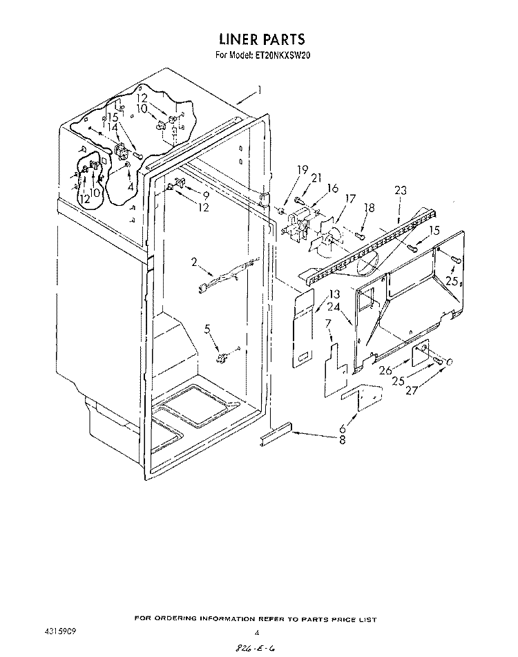 LINER Diagram and Parts List for ET20NKXSW20  Whirlpool Refrigerator