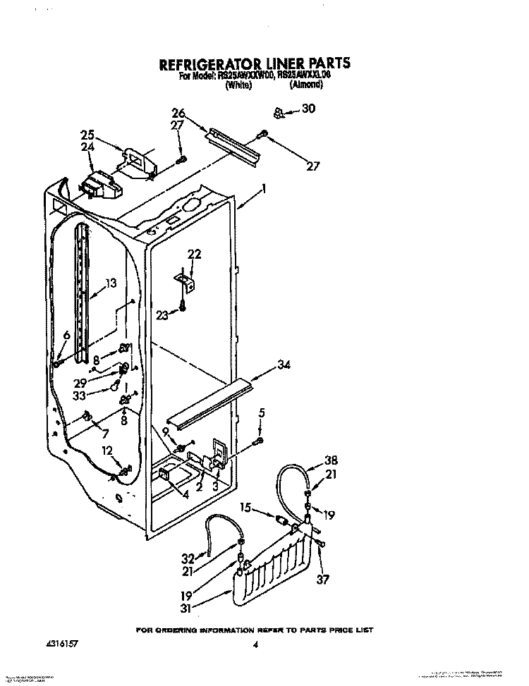 REFRIGERATOR LINER Diagram and Parts List for RS25AWXXW00  Roper Refrigerator