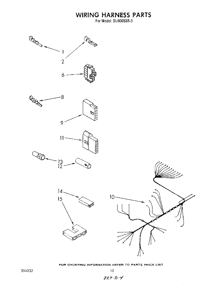 WIRING HARNESS Diagram and Parts List for DU9000XR0  Whirlpool Dishwasher