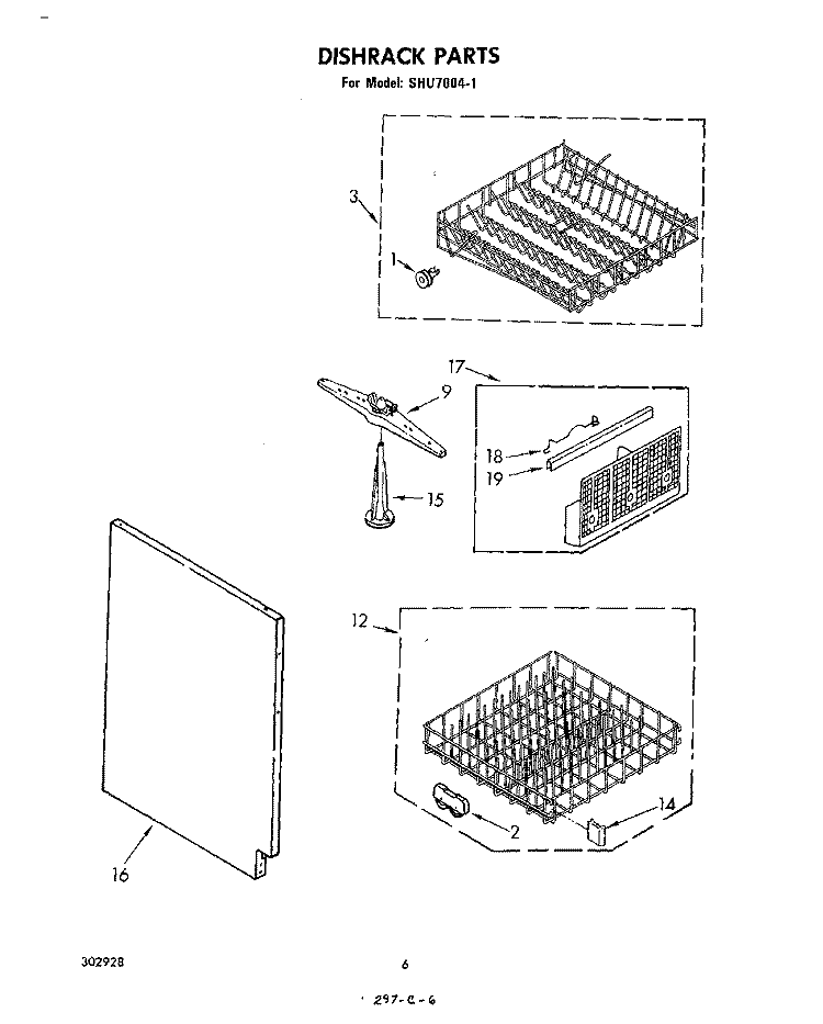 DISHRACK Diagram and Parts List for SHU70041  Whirlpool Dishwasher