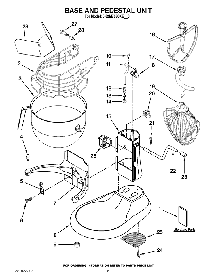 BASE AND PEDESTAL UNIT Diagram and Parts List for 5KSM7990XESM0  KitchenAid Mixer