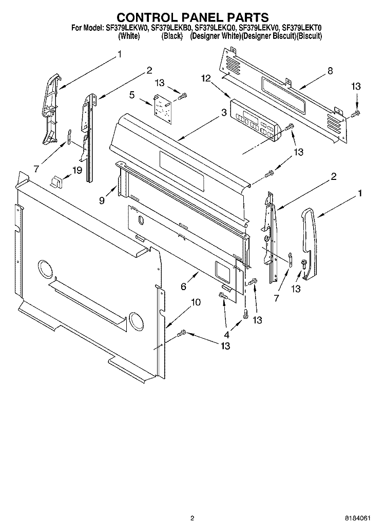 CONTROL PANEL Diagram and Parts List for SF379LEKV0  Whirlpool Range
