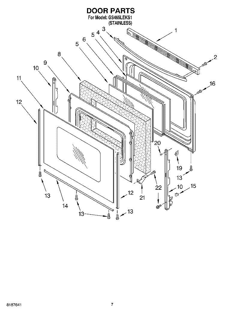 DOOR Diagram and Parts List for GS465LEKS1  Whirlpool Range