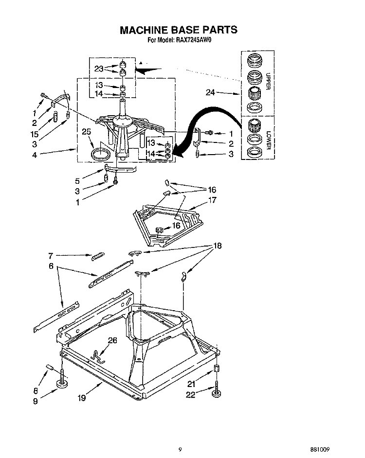 MACHINE BASE Diagram and Parts List for RAX7245AW0  Roper Washer