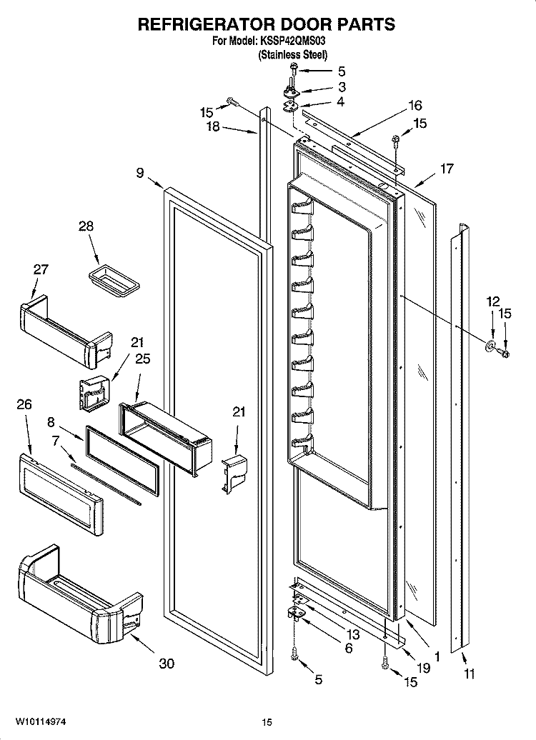 REFRIGERATOR DOOR PARTS Diagram and Parts List for KSSP42QMS03  KitchenAid Refrigerator
