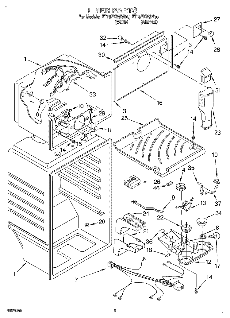 LINER Diagram and Parts List for ET18PKXGW00  Whirlpool Refrigerator