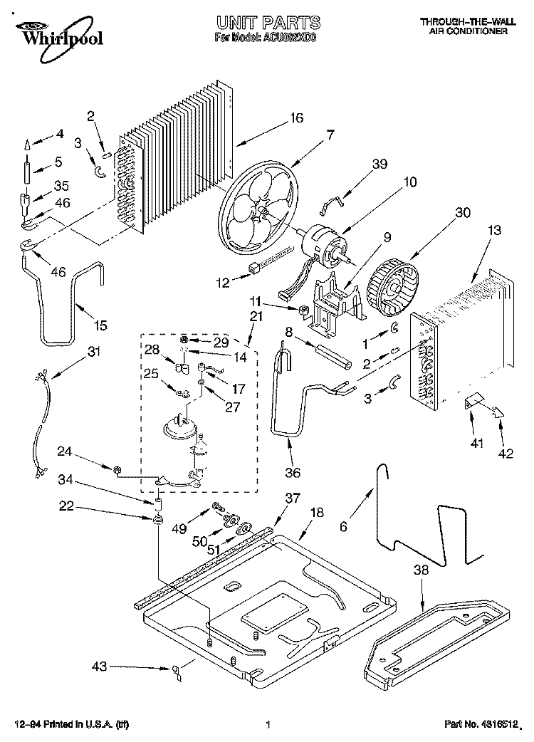 UNIT, LITERATURE Diagram and Parts List for ACU082XD0  Whirlpool Air Conditioner