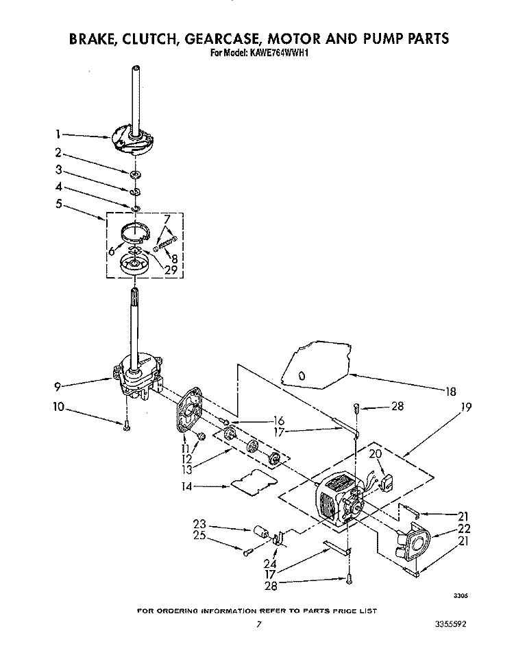 BRAKE, CLUTCH, GEARCASE, MOTOR & PUMP Diagram and Parts List for KAWE764WWH1  KitchenAid Washer