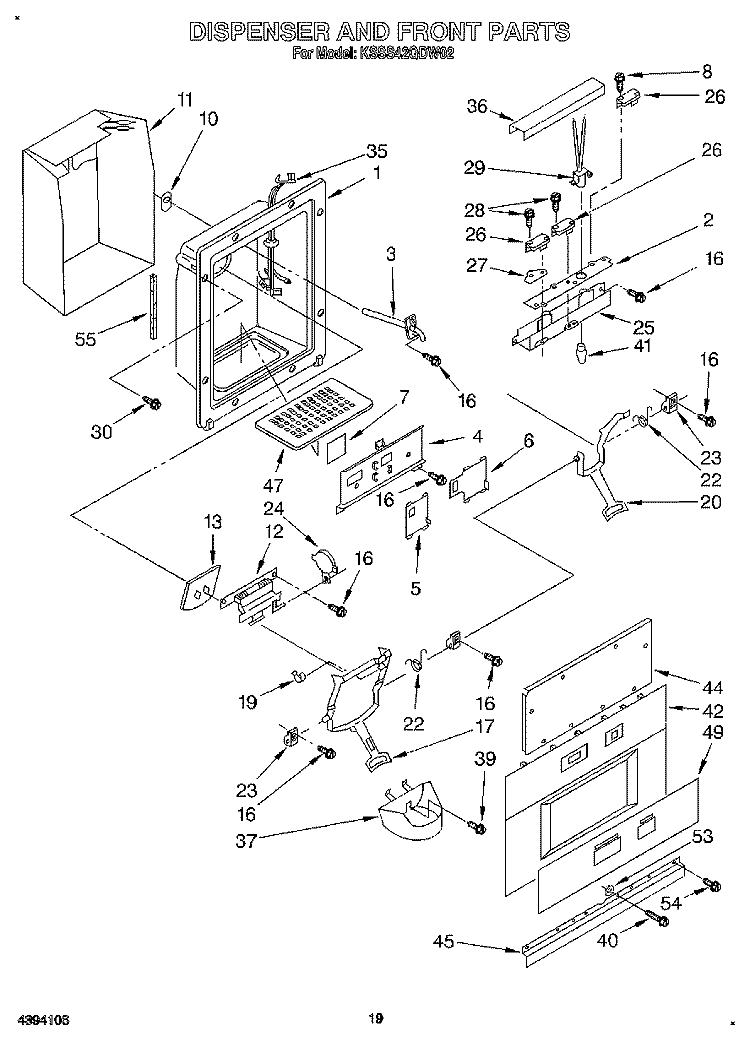 DISPENSER AND FRONT Diagram and Parts List for KSSS42QDW02  KitchenAid Refrigerator