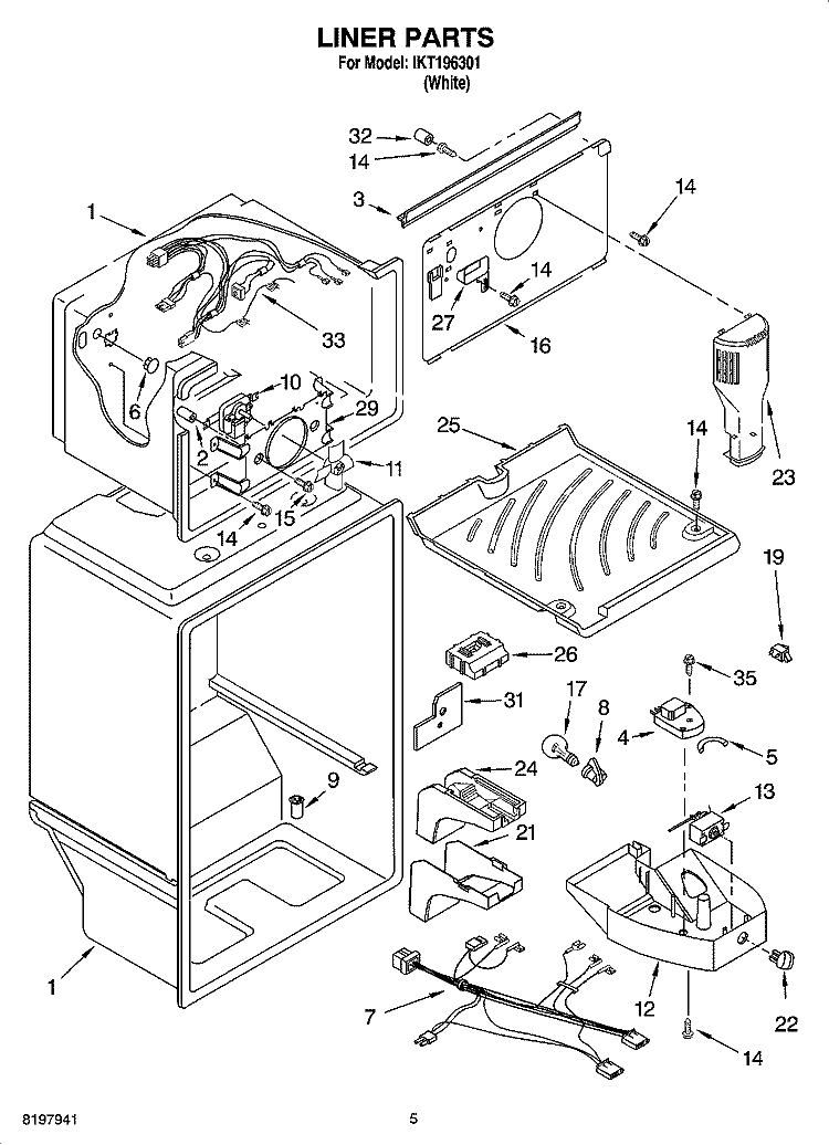 LINER PARTS Diagram and Parts List for IKT196301  Inglis Refrigerator