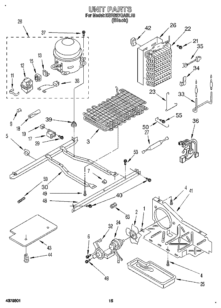 UNIT Diagram and Parts List for KSRB27QABL10  KitchenAid Refrigerator