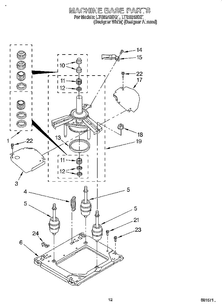 MACHINE BASE Diagram and Parts List for LTG5243DQ1  Whirlpool Washer Dryer Combo