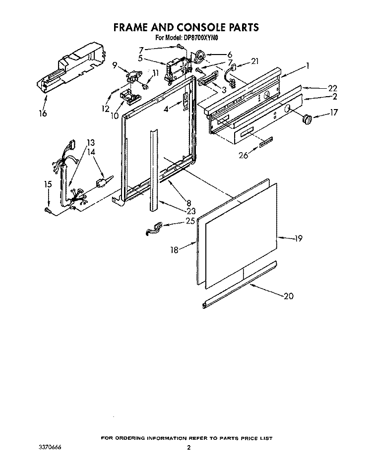FRAME AND CONSOLE Diagram and Parts List for DP8700XYN0  Whirlpool Dishwasher