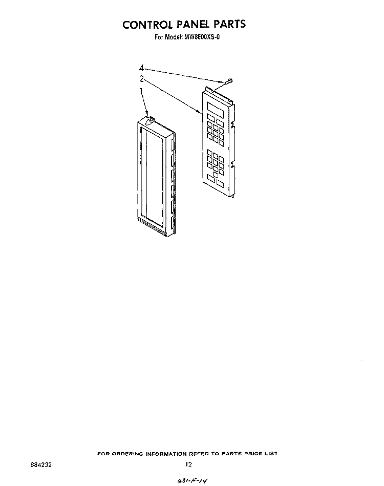 CONTROL PANEL Diagram and Parts List for MW8800XS0  Whirlpool Microwave