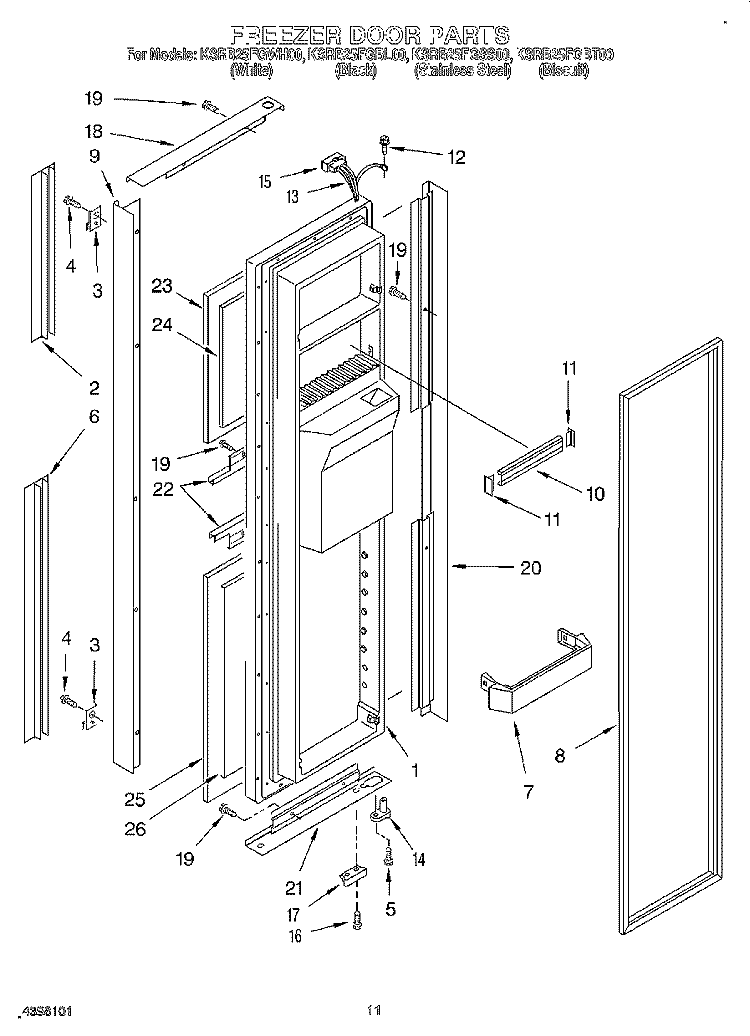 FREEZER DOOR Diagram and Parts List for KSRB25FGBT00  KitchenAid Refrigerator