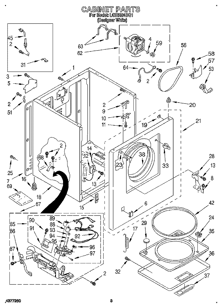 CABINET Diagram and Parts List for LGT5624BQ1  Whirlpool Dryer