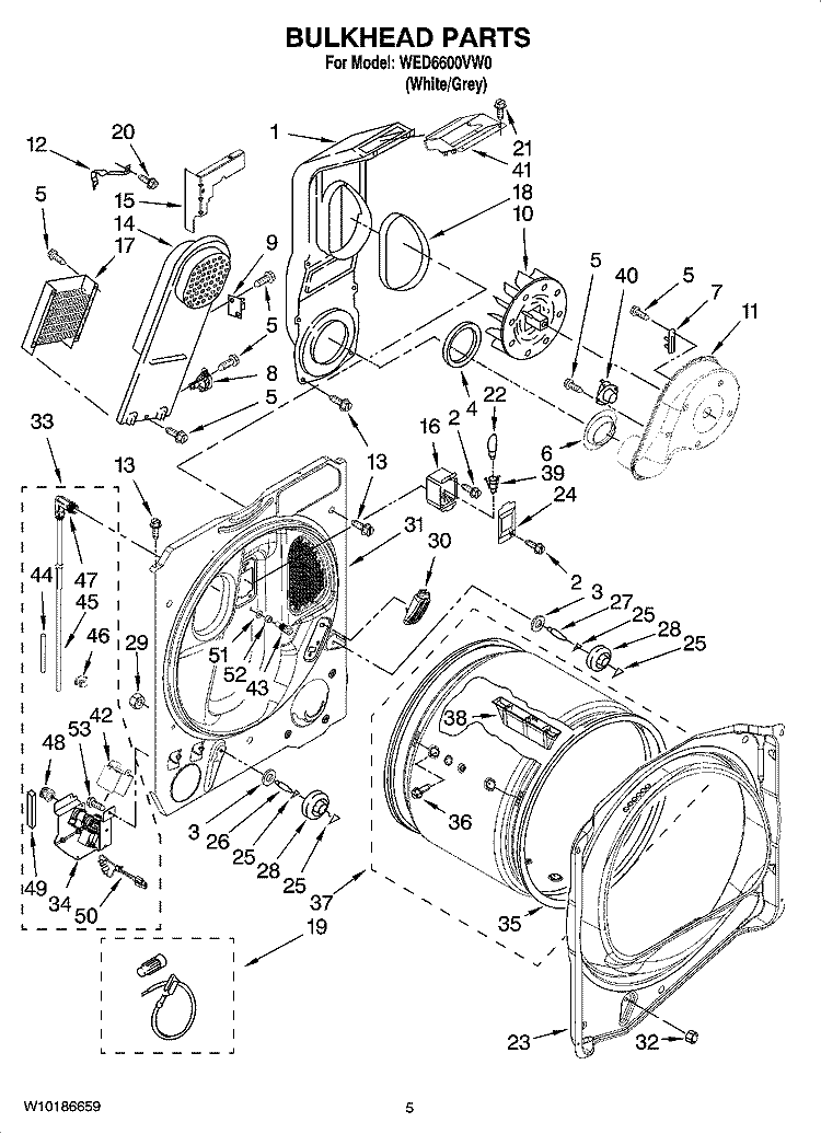 BULKHEAD PARTS, OPTIONAL PARTS (NOT INCLUDED) Diagram and Parts List for WED6600VW0  Whirlpool Dryer