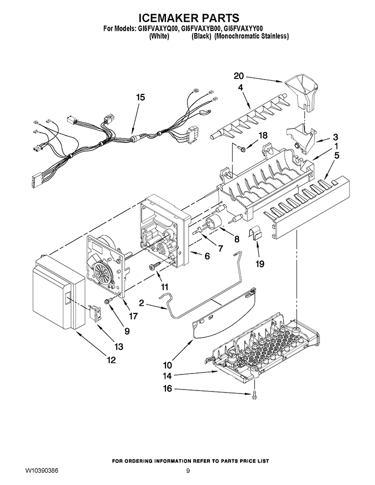 ICEMAKER PARTS Diagram and Parts List for GI5FVAXYQ00  Whirlpool Refrigerator