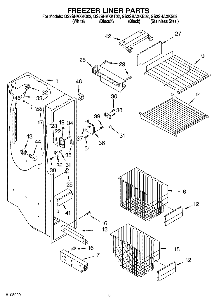 FREEZER LINER PARTS Diagram and Parts List for GS2SHAXKT02  Whirlpool Refrigerator