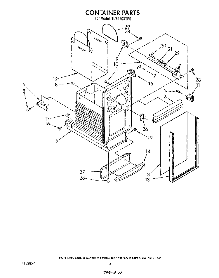 CONTAINER Diagram and Parts List for TU8150XTP0  Whirlpool Trash Compactor