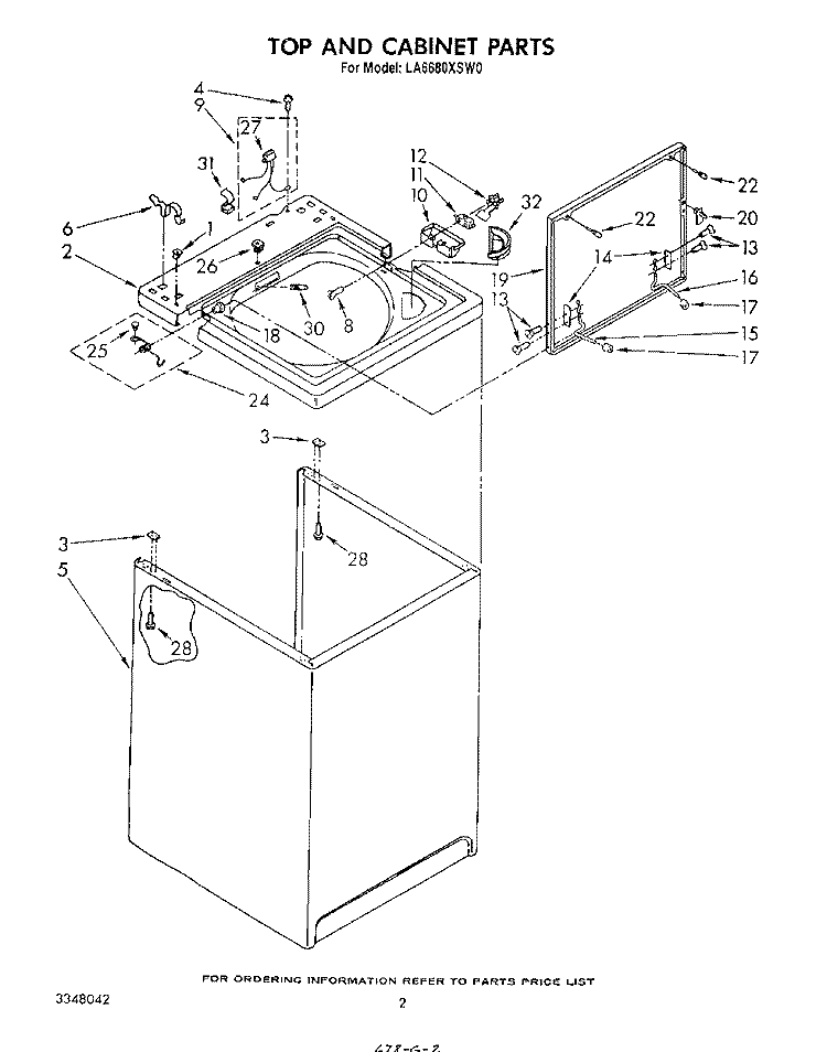 TOP AND CABINET , LITERATURE AND OPTIONAL Diagram and Parts List for LA6680XSW0  Whirlpool Washer