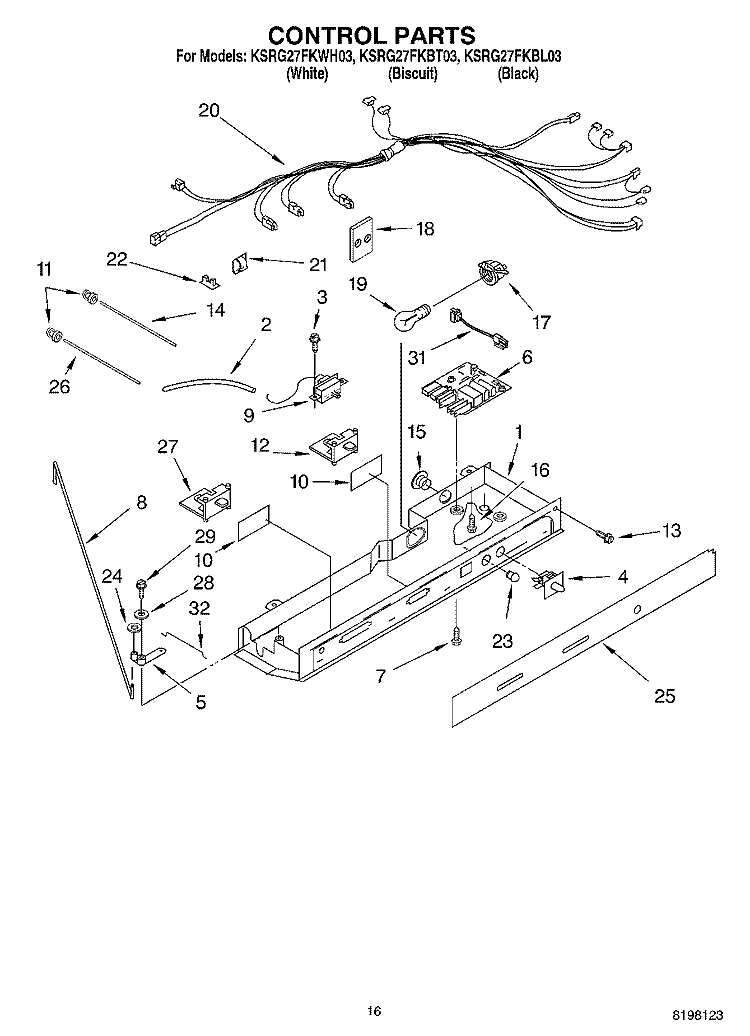 CONTROL Diagram and Parts List for KSRG27FKBL03  KitchenAid Refrigerator