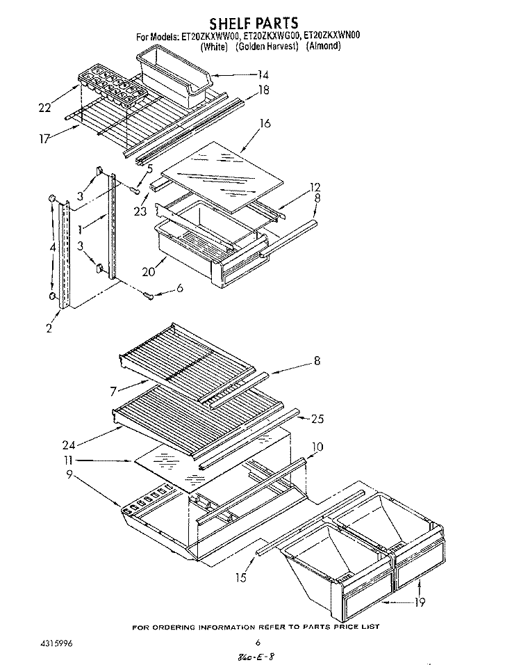SHELF Diagram and Parts List for ET20ZKXWG00  Whirlpool Refrigerator