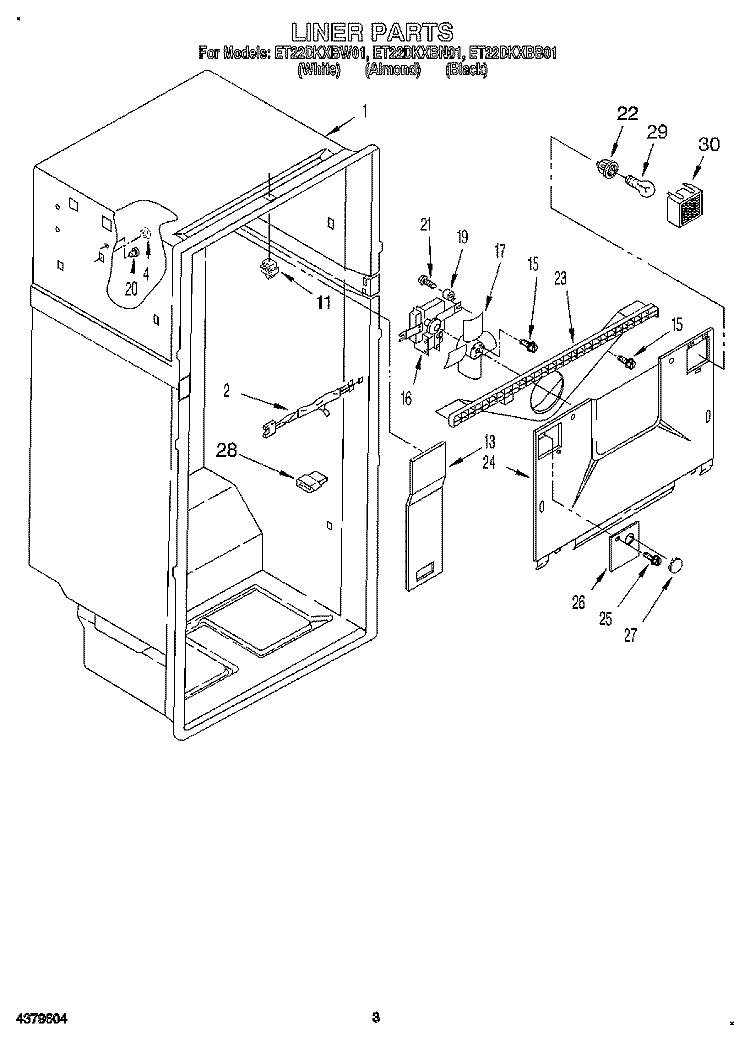 LINER Diagram and Parts List for ET22DKXBN01  Whirlpool Refrigerator