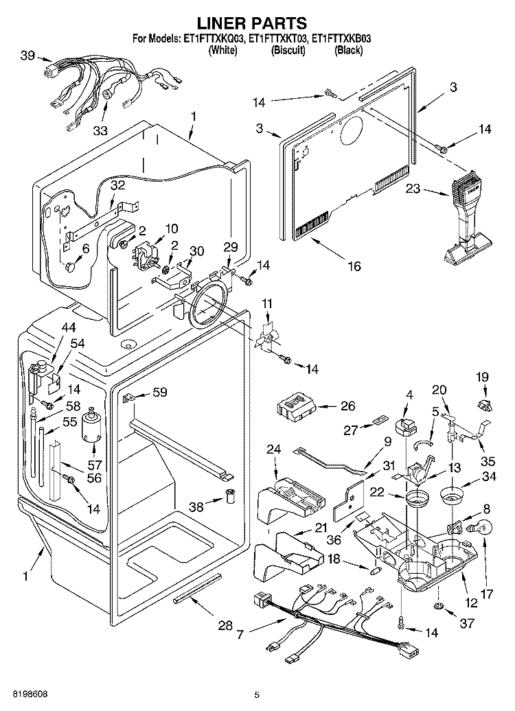 LINER PARTS Diagram and Parts List for ET1FTTXKT03  Whirlpool Refrigerator