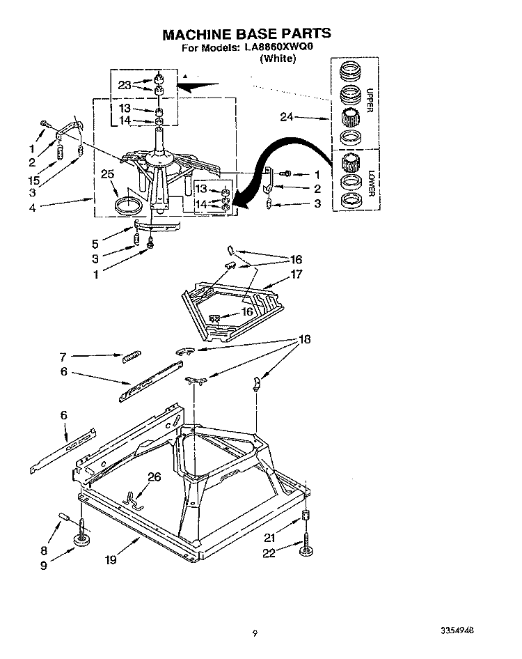 MACHINE BASE Diagram and Parts List for LA8860XWQ0  Whirlpool Washer