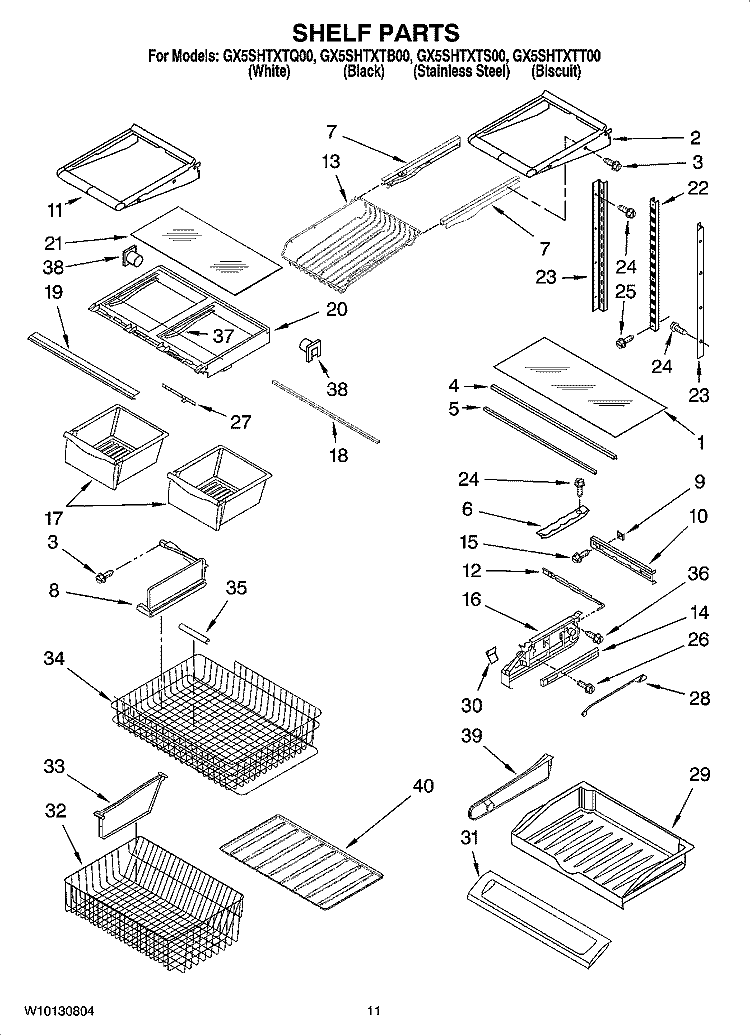 SHELF PARTS Diagram and Parts List for GX5SHTXTB00  Whirlpool Refrigerator