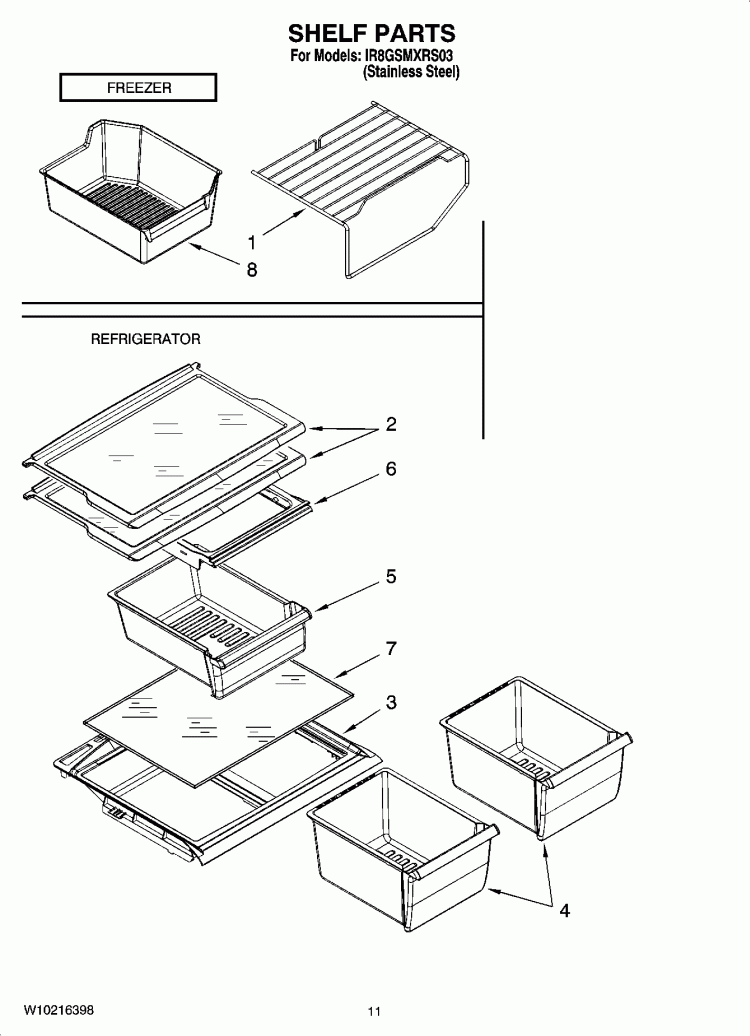 SHELF PARTS, OPTIONAL PARTS Diagram and Parts List for IR8GSMXRS03  Whirlpool Refrigerator