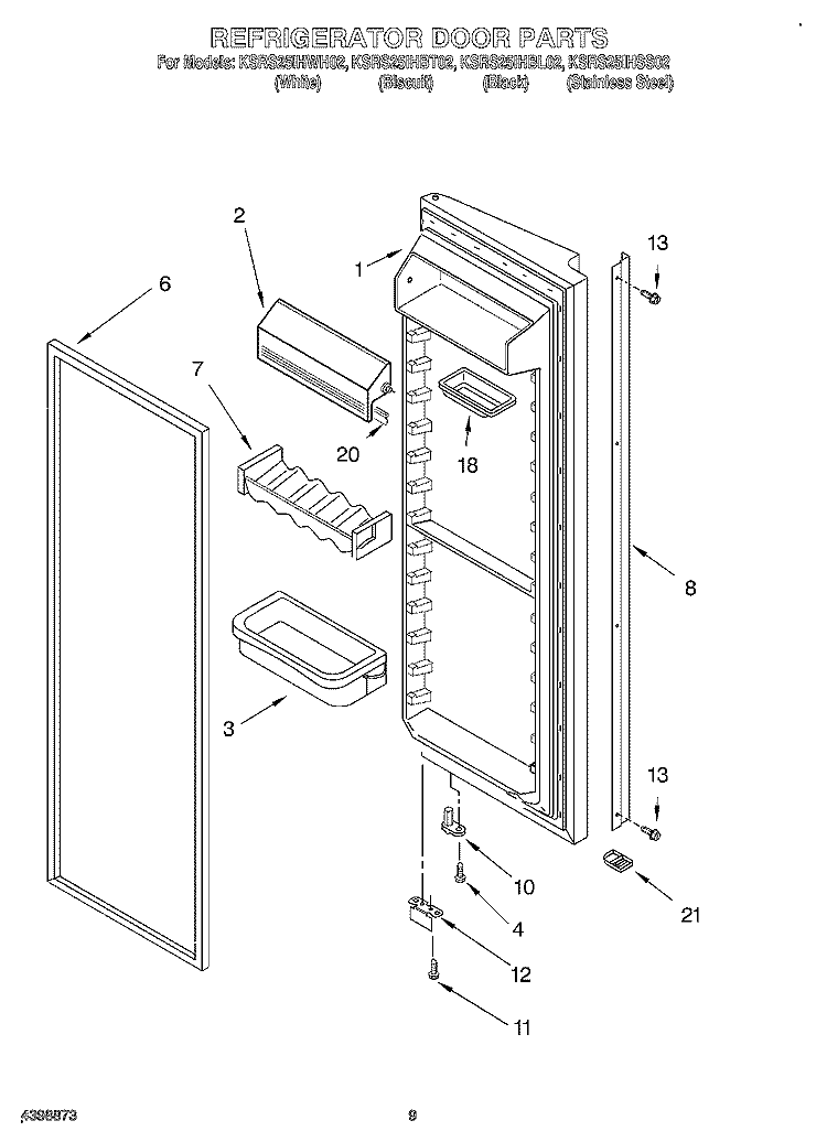 REFRIGERATOR DOOR Diagram and Parts List for KSRS25IHBT02  KitchenAid Refrigerator