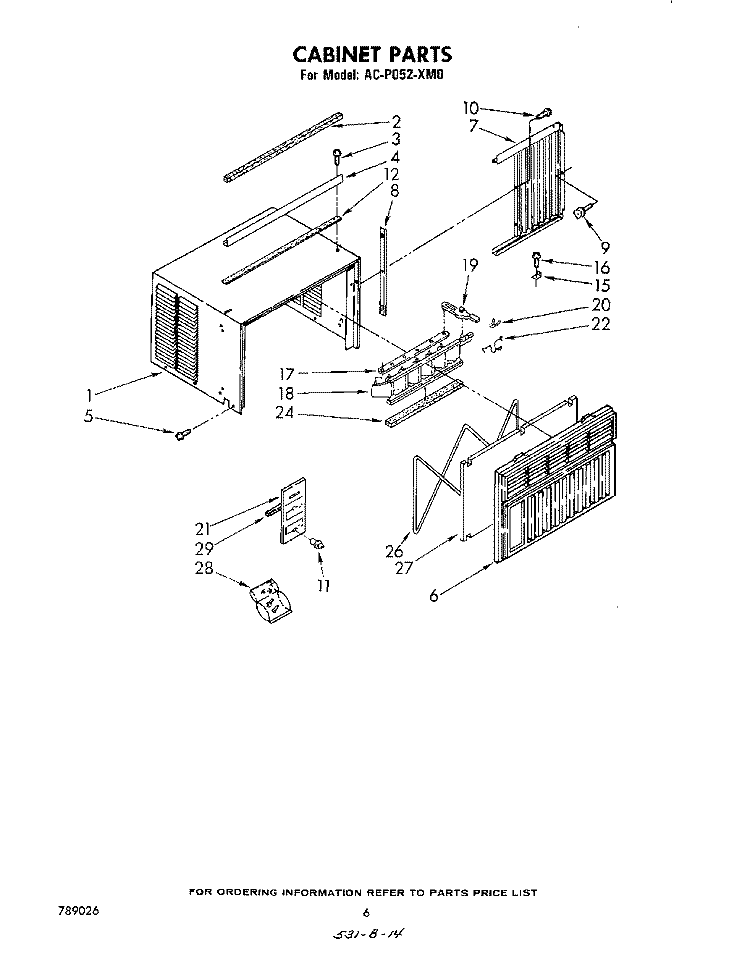 CABINET PARTS Diagram and Parts List for ACP052XM0  Whirlpool Air Conditioner