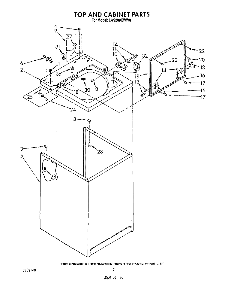 TOP AND CABINET , LITERATURE AND OPTIONAL Diagram and Parts List for LA9200XWM0  Whirlpool Washer