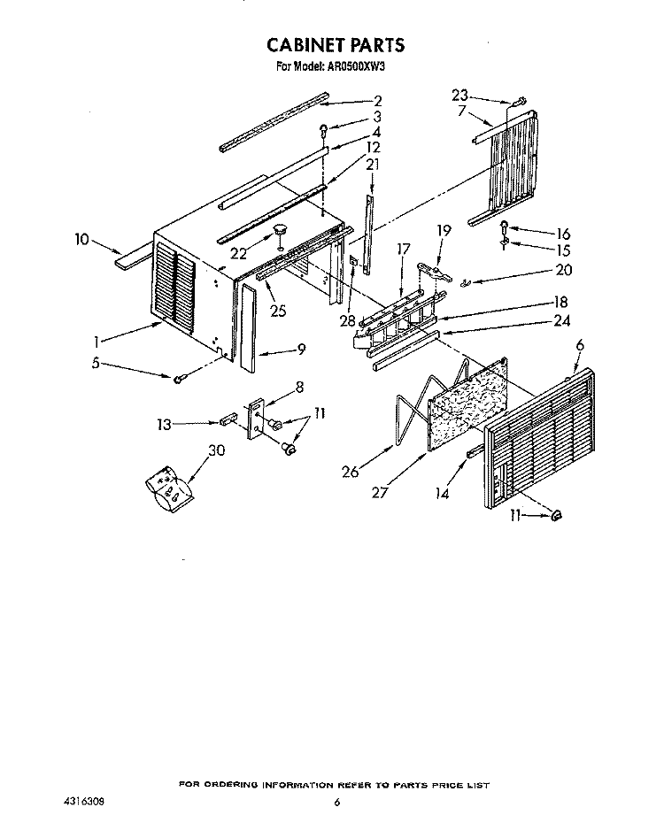 CABINET Diagram and Parts List for AR0500XW3  Whirlpool Air Conditioner