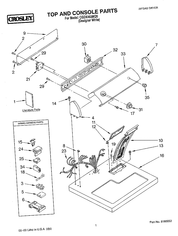 TOP AND CONSOLE PARTS Diagram and Parts List for CGDX463MQ0  Whirlpool Dryer