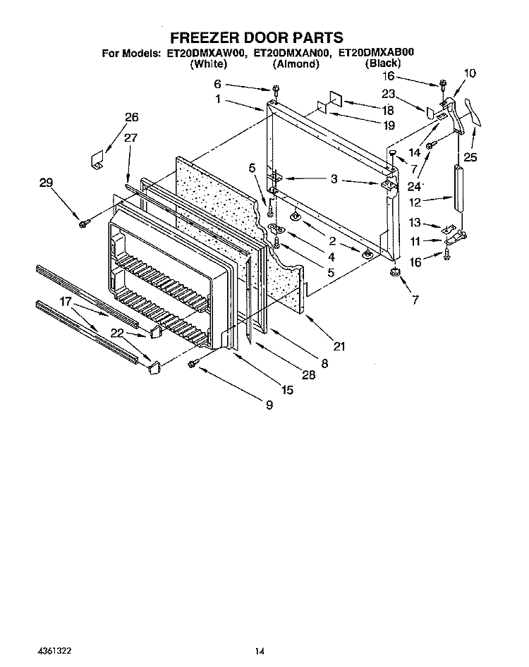 FREEZER DOOR Diagram and Parts List for ET20DMXAN00  Whirlpool Refrigerator