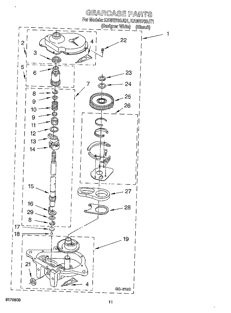 GEARCASE Diagram and Parts List for KAWS700JT1  KitchenAid Washer