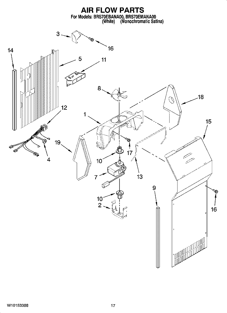 AIR FLOW PARTS Diagram and Parts List for BRS70EMANA00  Whirlpool Refrigerator