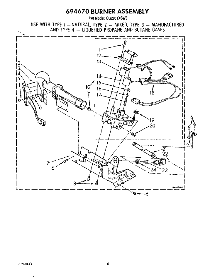 694670 BURNER ASSEMBLY Diagram and Parts List for CG2951XSW3  Whirlpool Dryer