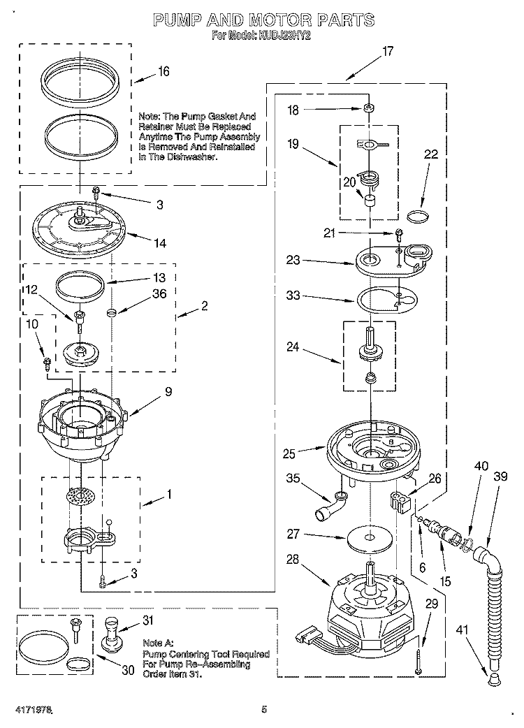 PUMP AND MOTOR Diagram and Parts List for KUDJ23HY2  KitchenAid Dishwasher
