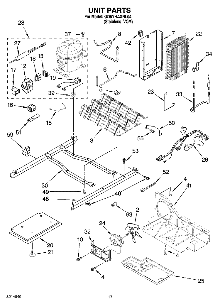 UNIT PARTS Diagram and Parts List for GD5YHAXNL04  Whirlpool Refrigerator