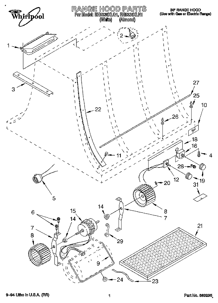 SECTION Diagram and Parts List for RH5336XLN1  Whirlpool Range Hood