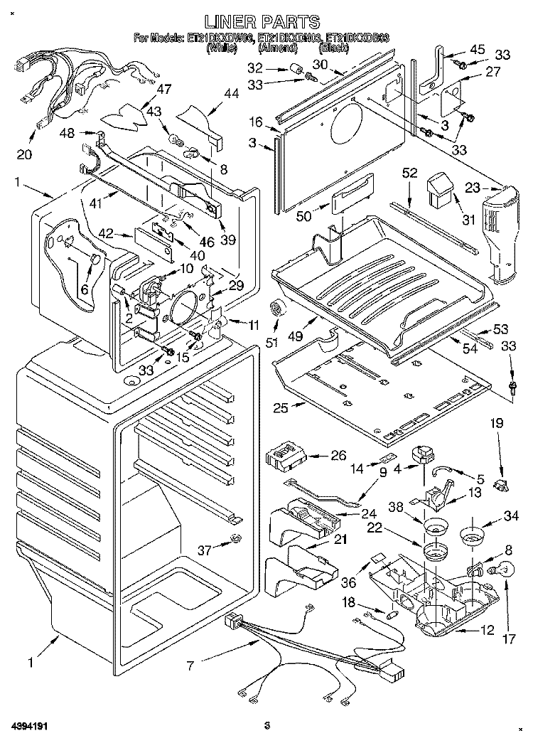 LINER Diagram and Parts List for ET21DKXDN03  Whirlpool Refrigerator